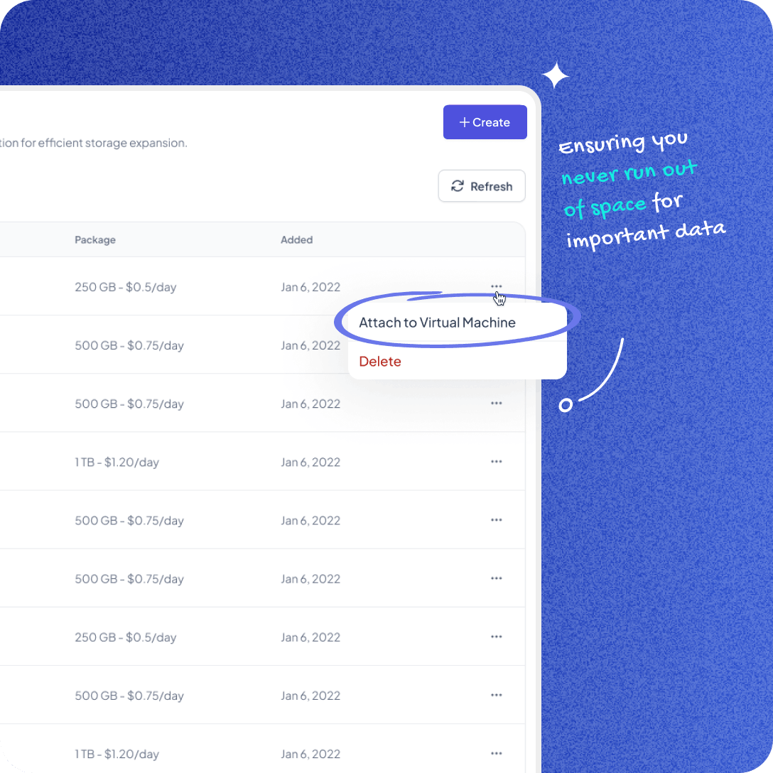 Mocaas Cloud UI Design - Attach  to your Virtual Machine