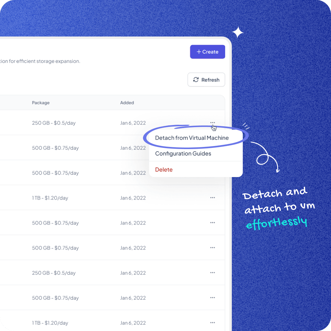 Mocaas Cloud UI Design - Detach and Attach to  Virtual Machine