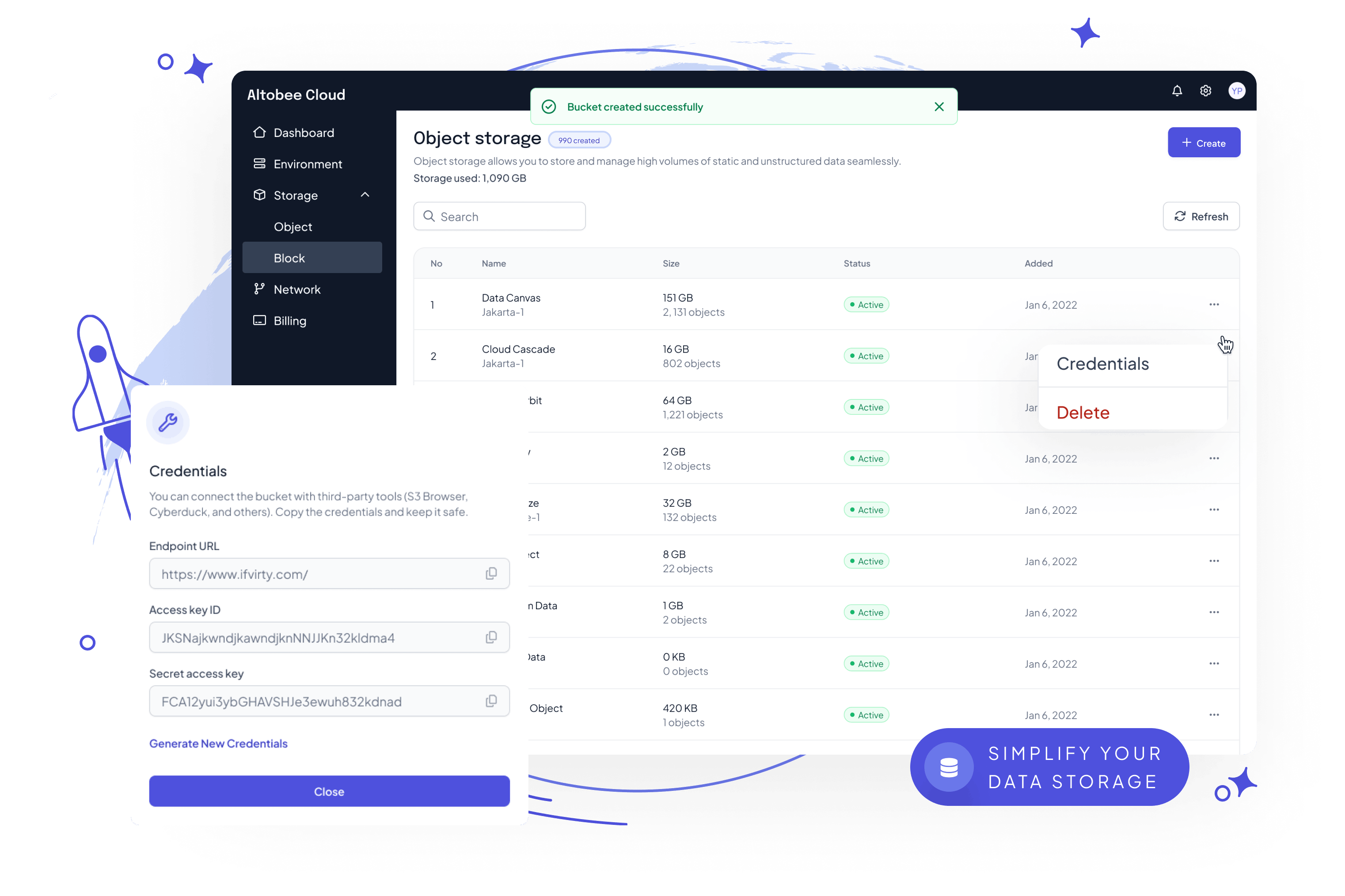 Mocaas CloudUI Design - Block Storage Page
